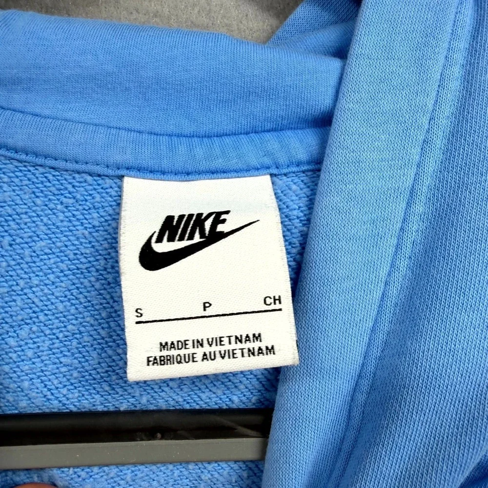 Nike Club Fleece Hoodie Womens Small Blue Script Logo Raglan Sleeve Sweatshirt